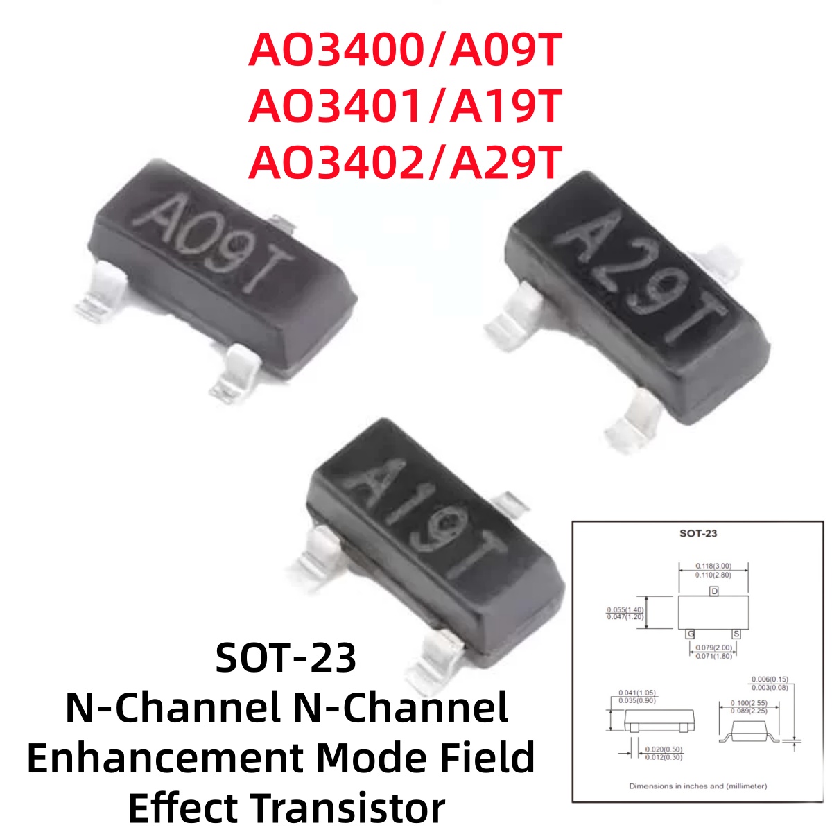 Diy Electronics Youtube Channel - 100-500 piezas AO3400/A09T AO3401/A19T AO3402/A29T MOSFET